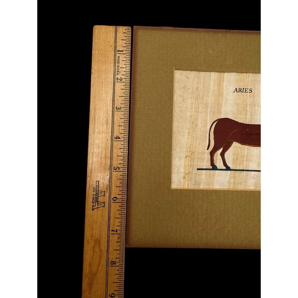 Vintage Egyptian Papyrus Painting Aries Ram Zodiac Hand Painted Art Matted 9x7.5